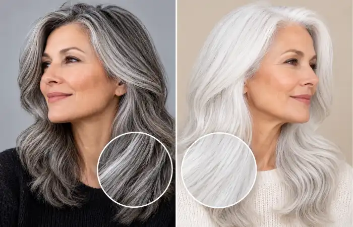 white hair vs. gray hair